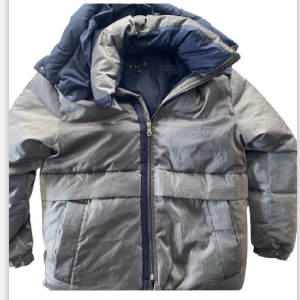 Banana Republic Men Puffer Coat With Hoodie Sz Small Gray/Blue NWOT